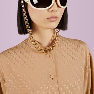 Gucci Horsebit Crêpe Satin Sheer Shirt in Beige • NWT Size 38 • Made in Italy